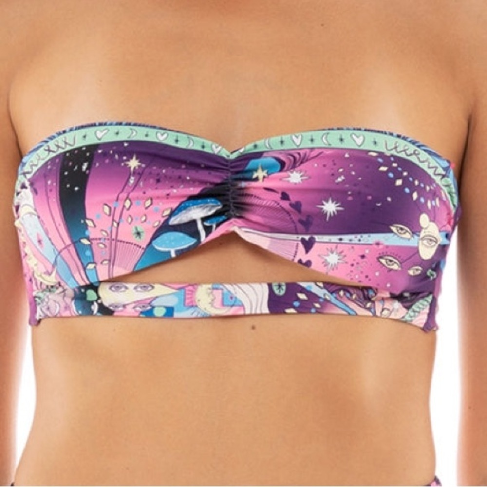 NWT Agua Bendita Fuzzy Eter Bikini Top Pink Celestial Removable Straps Size 3XL - Picture 2 of 7